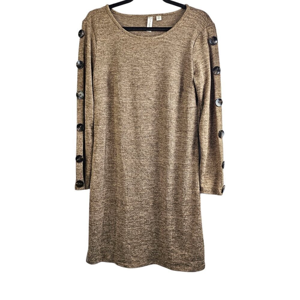Tacera Long Sleeve Button Knit Brown Jersey Sweater Midi Dress